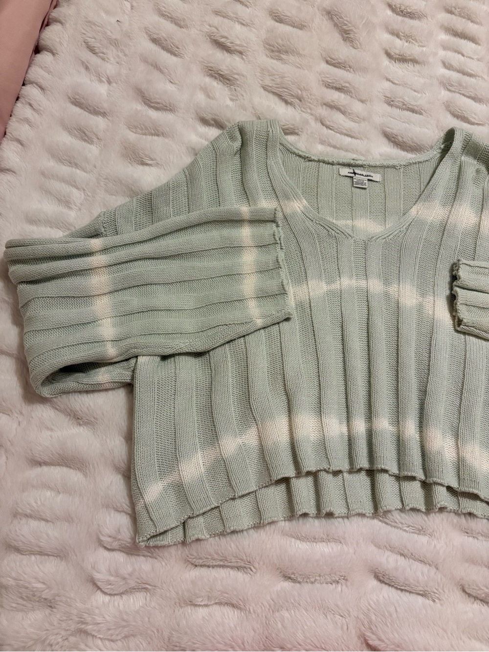 American Eagle Outfitters Sage Green Ribbed V-Neck Sweater